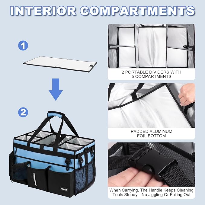 Extra-Large Cleaning Caddy Organizer,Cleaning Caddy for Cleaning Supplies | 18.11" x 11.02" x 11.02" Wearable with Handle,Adjustable Shoulder Strap,Waist Belt,Light Blue - Image 5