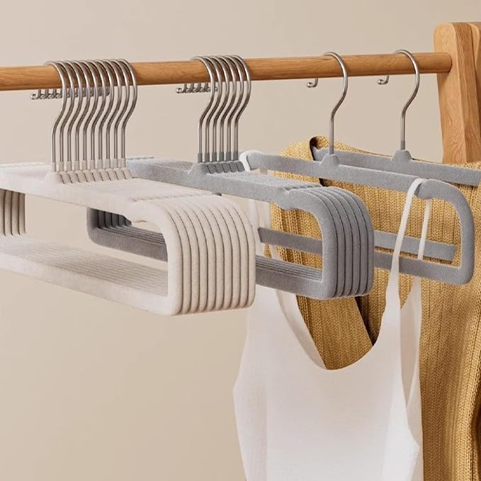 Grey Velvet Hangers Non-Slip 20 Pack Felt Hangers for Pants Trouser Hanger | 360° Swivel Silver Hook, Thin Space Saving Clothes Hanger for Jeans Slacks, Slim Perchas Terciopelo, Perchas para Pantalones - Image 4