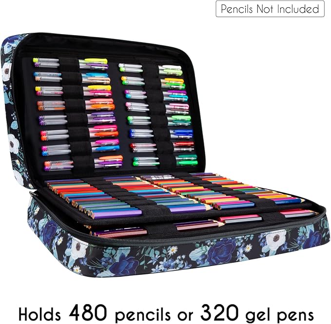 YOUSHARES Big Capacity Colored Pencil Case - 480 Slots large Pen Case Organizer with Multilayer Holder for Prismacolor Colored Pencils & Gel Pen (Silver Lotus) - Image 7