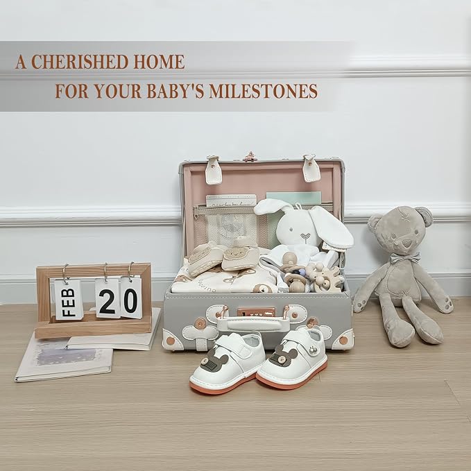 Unitravel Baby Keepsake Case, 13" Handmade Memory Storage Box, Newborn Keepsake Box, Vintage Suitcase for Baby Shower, Baptism, Naming Ceremony or Birthday (grey) - Image 2