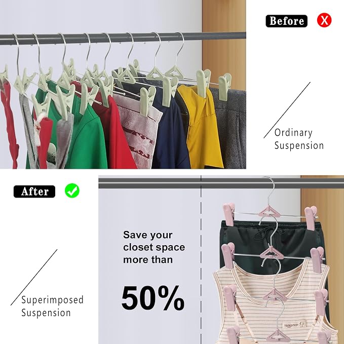 Skirt Hangers 30 Pack – NORTHERN BROTHERS Pink Pant Shorts Plastic Hangers with Clips for Women, Kids – Space Saving, Non Slip, Adjustable, Stackable - Image 2