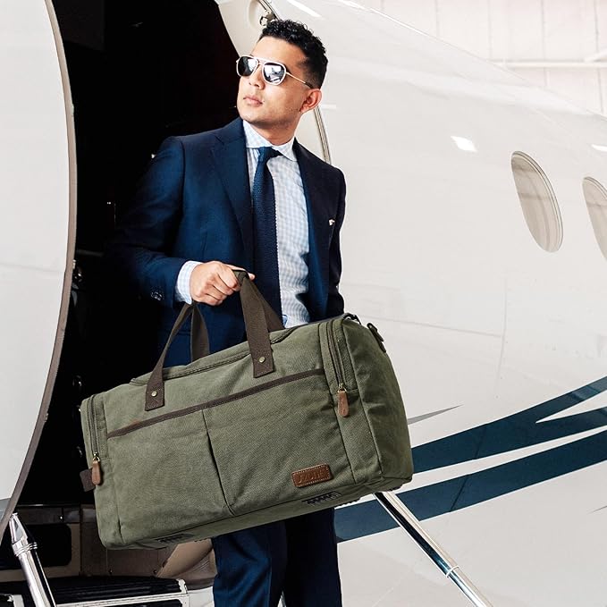 S-ZONE Large Canvas Travel Duffel Bag Weekend Overnight Bag with Shoes Compartment Holdall Gym Bag with Multi-Pockets for Men and Women, Army Green, X-Large | Water-resistant, X-Large Size, Multi-Pockets, Removable Shoulder Strap, for Gym or Travel, Ar... - Image 3
