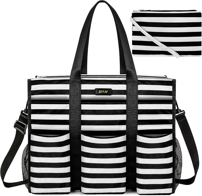 IBFUN Utility Tote Bag with 24 Pockets, Large Teacher Travel Tote for Women | Large Work Tote Bag 2pcs with Zipper for Travel Daily School Teacher Nurse, Large Lightweight Laptop Shoulder Bag Handbag by IBFUN