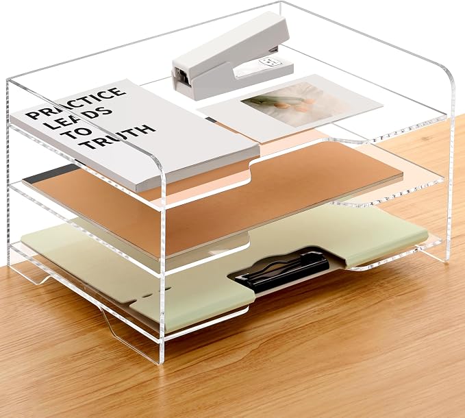 SANRUI Acrylic Paper Organizer Letter Tray for Desk, 3 Tier Enlarged File Sorter,Clear File Holder Desktop Shelf Document Storage for School Office Home by SANRUI