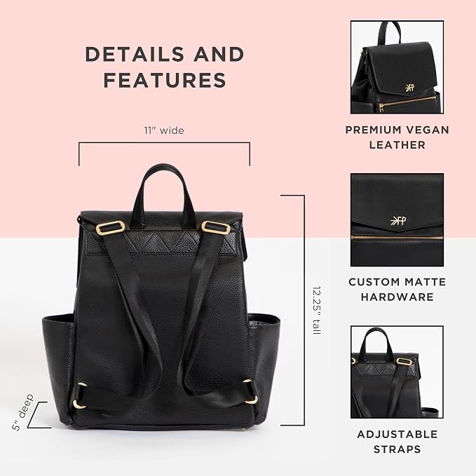 Freshly Picked Mini Diaper Bag II Backpack – Premium Vegan Leather Small Baby Bag without Changing Pad, Compact, Lightweight & Stylish for Moms On-the-Go, Ebony - Image 3