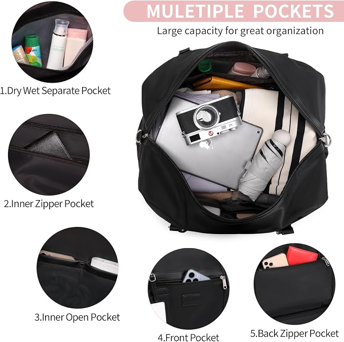 4PCS Weekender Bags for Women Large Overnight Weekend Travel Duffel Bags | Travel Bag Carry-on Tote Hospital Bag with Shoe Compartment Crossbody Toiletry Bag for Travel Business Gym Water Resistant - Image 3