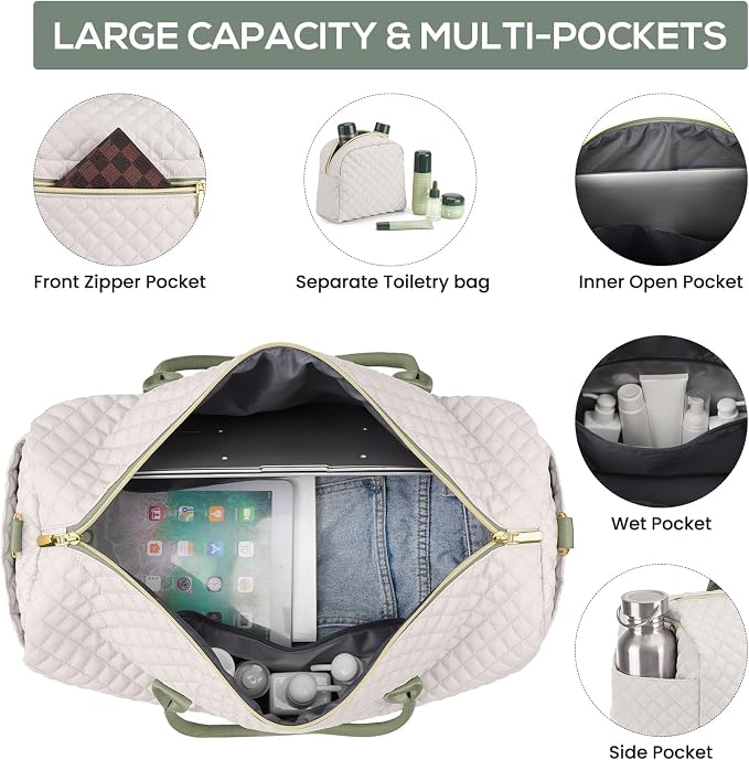 Overnight Weekender Bag for Women: Travel Duffle Bag with Shoe Compartment | 50L Capacity for 7 Day Trip Waterproof Durable Toiletry Bag Wet Pocket for Damp Items Suitable for Weekend Trips Hospital - Image 2