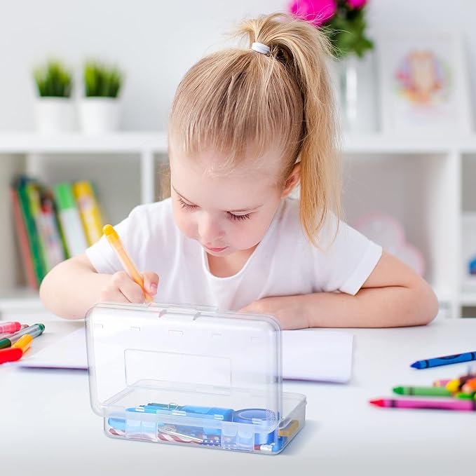 Fainne 24 Pack Clear Plastic Pencil Box,Transparent | Stackable Organizer for School Supplies, Large Case for Crayons Markers, Snap-lid Keeps Stationery Secure, Bulk Set - Image 6