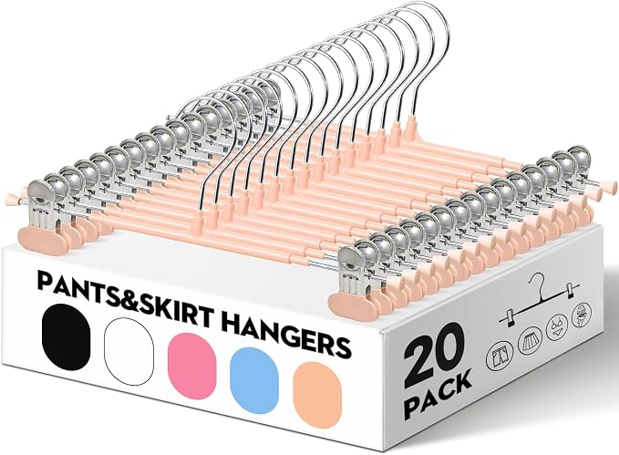 HUADYMEET 14 Inch Heavy Duty Pants Skirt Hangers with Clips,20 Pack | Metal,Space Saving,Adjustable,Hanger for Jeans Shorts Clothes Slacks Trousers,For Adult Men Women,Non Slip,Coral Pink - Image 2