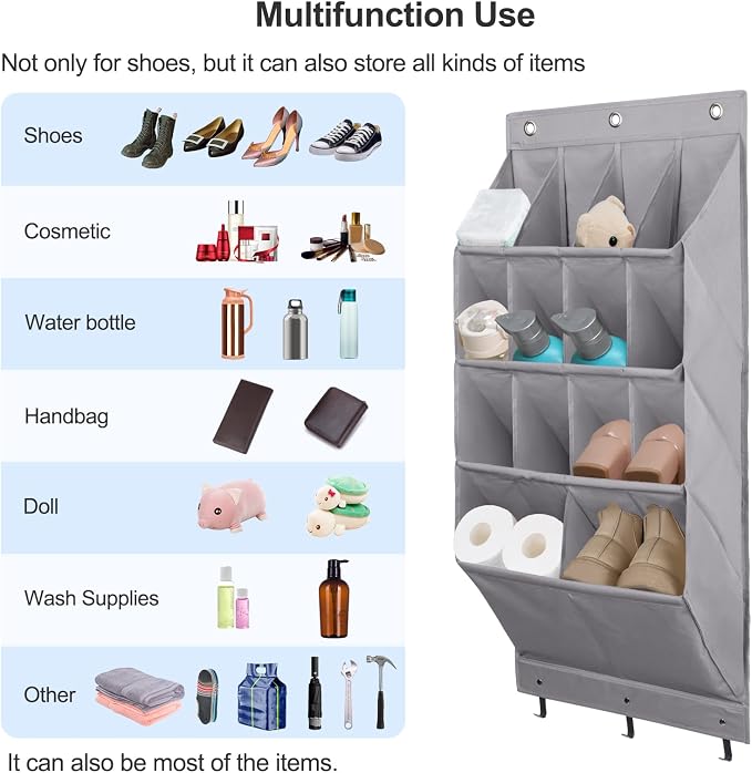 2 Pack Over the Door Shoe Organizers, Hanging Shoe Organizers Large Pockets | Shoe Storage for Closet, Shoe Holder for Boots, Sneakers, Heels, Hanging Shoe Organizer Shoe Rack for RV, Dorm, Home, Grey - Image 3