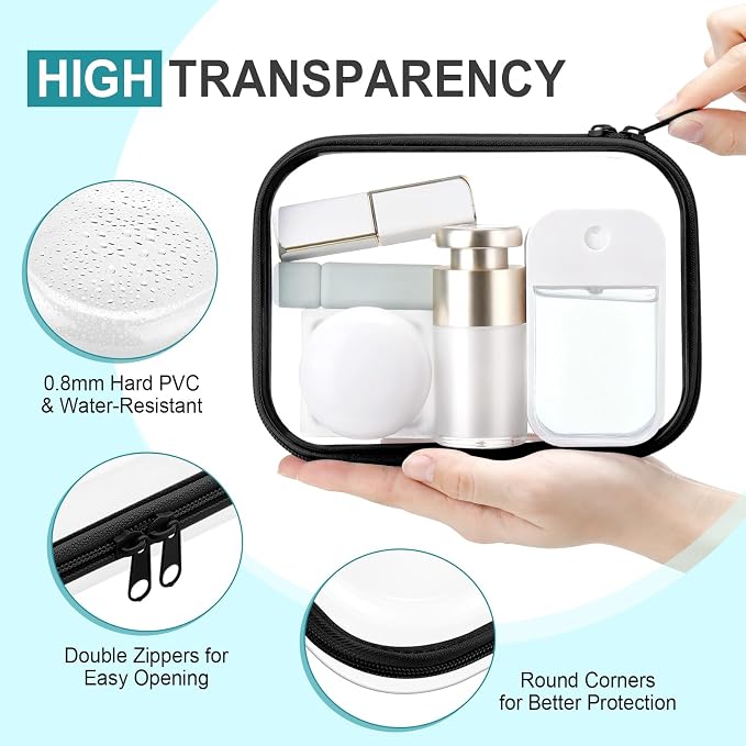 Sanwuta 6 Clear Hard Zipper Case,Black,7.09 X 5.12 X 2 Inch | Pencil Case Pouches ,Makeup Bag,Plastic Toiletry Diaper Bag ,Travel Toy Storage,Waterproof Organizer Bins - Image 3