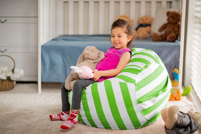 WEKAPO Stuffed Animal Storage Bean Bag Chair Cover for Kids | Stuffable Zipper Beanbag for Organizing Children Plush Toys Large Premium Cotton Canvas (Green, X-Large) - Image 5