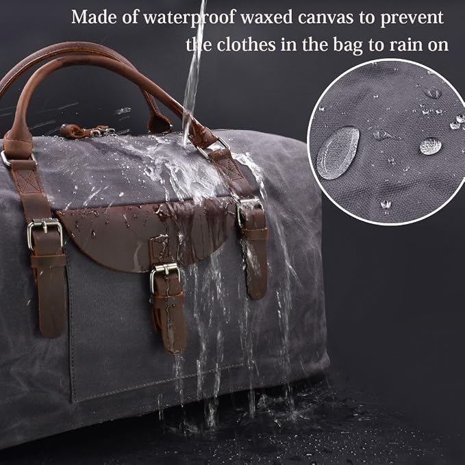 Oversized Travel Duffel Bag Waterproof Canvas Genuine Leather Weekend bag Weekender Overnight Carryon Hand Bag - Image 2