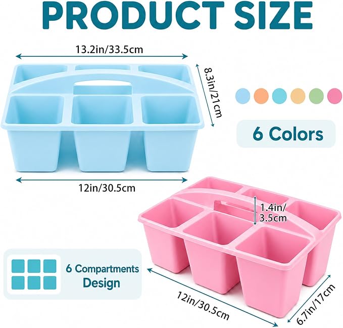 6 Pack Assorted Colors 6 Compartment Classroom Caddy with Handle Portable Plastic Storage Classroom Caddies Organizer for Classrooms Supply Teacher Office Table Desk(Pastel) - Image 2