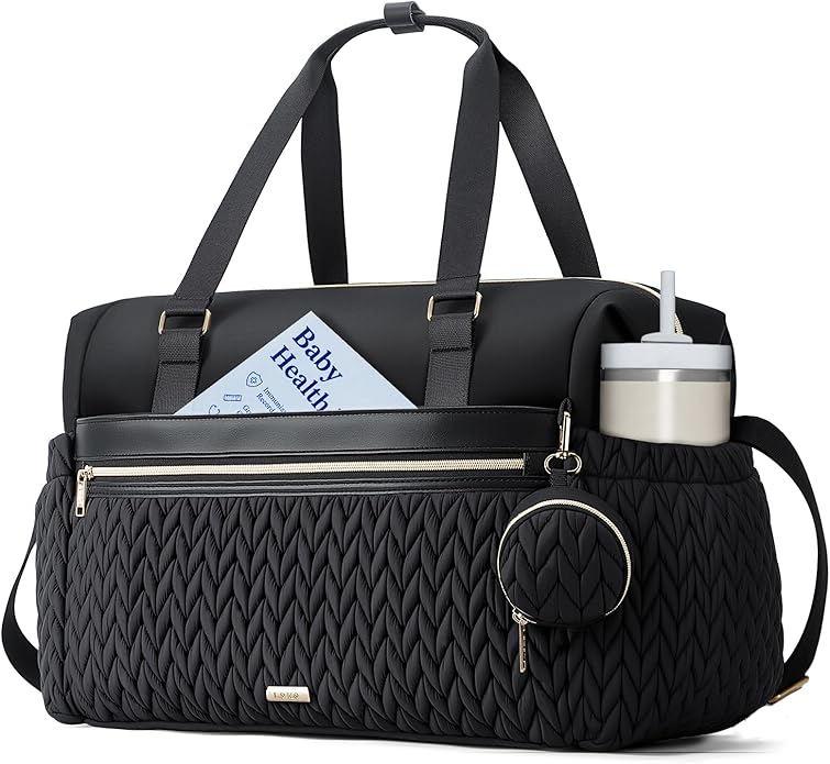 Lekesky Diaper Bag Tote, Large Diaper Bags Waterproof | Hospital Bag for Labor Delivery, Baby Bag with Pacifier Case, Travel Diaper Tote with Changing Pad, Black by LEKESKY