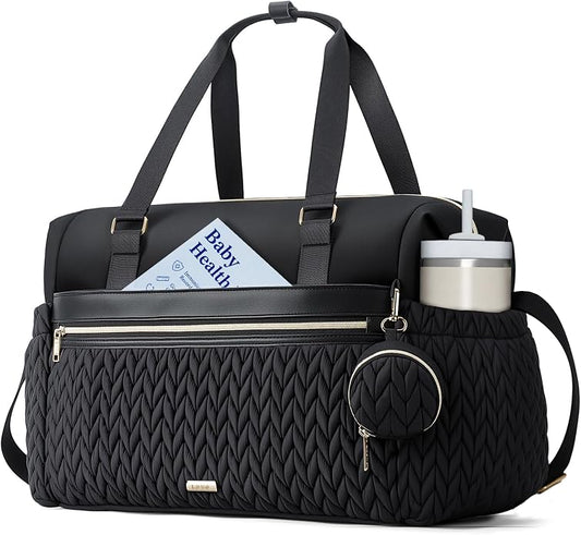Lekesky Diaper Bag Tote, Large Diaper Bags Waterproof | Hospital Bag for Labor Delivery, Baby Bag with Pacifier Case, Travel Diaper Tote with Changing Pad, Black by LEKESKY