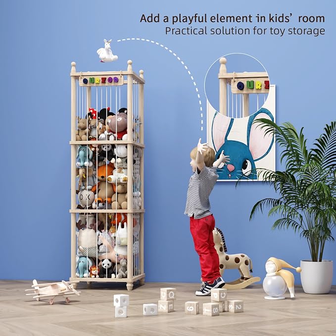 Stuffed Animal Storage Wood Toy Storage Organizer, Upgraded Design from Bean Bag Stuffed Animal Hammock Plushie Net, Large Toy Chest Stuffed animal holder for Kids Nursery Playroom Bedroom （XL） - Image 6