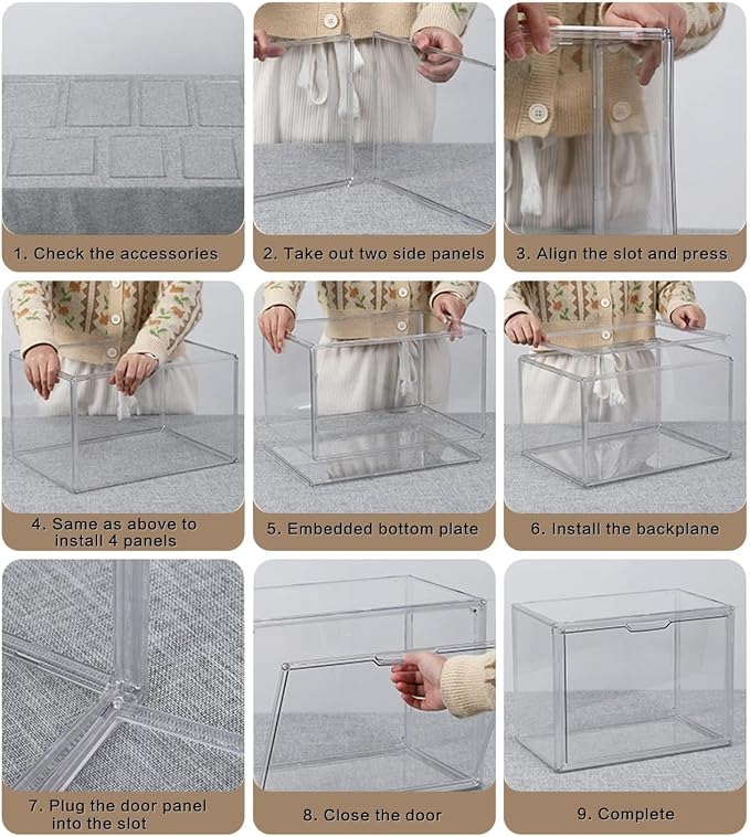 GUDEMAY Clear Stackable Plastic Storage Bins with Lid, Dustproof Acrylic Display Case for Collectibles, Large Figures Showcase, Shoe Storage Box, Closet Organizer for Book Cosmetic Purse (L, Count, 1) - Image 9