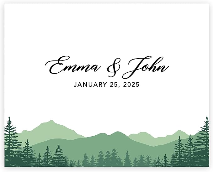 Andaz Press Custom Large Canvas Guest Book Alternative, 16 x 20 Inches, Mountain Forest Trees Horizontal Woodland Personalized Sign - Rustic Theme by AndazPress