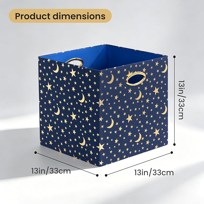 Posprica 13x13x13 Storage Cube Bins, Collapsible Storage Bins Fabric Storage Cubes Organizer Baskets Box Drawers for Shelves, Closet, Wardrobe, Bookshelf, Cabinet, Blue-Moonstar, 4 Pack - Image 2