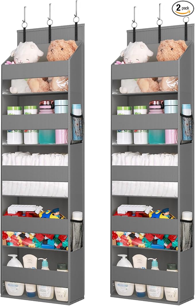 Lifewit Over the Door Organizer, 5 Shelf Clear Window Hanging Storage with 4 Mesh Side Pockets, Anti Tilt 40 lbs Load Behind Door for Pantry, Nursery, Bathroom, Bedroom, Kitchen, Dorm, 2 Pack by Lifewit