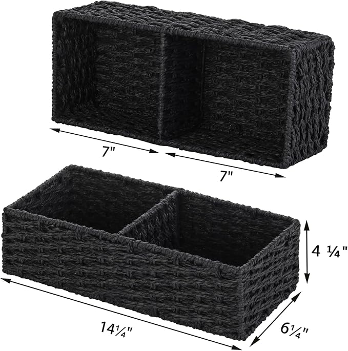 2 Section Wicker Storage Basket, Black Wicker Baskets, Toilet Tank Basket, Small Baskets for Organizing Storage Shelves, 2-Pack - Image 2