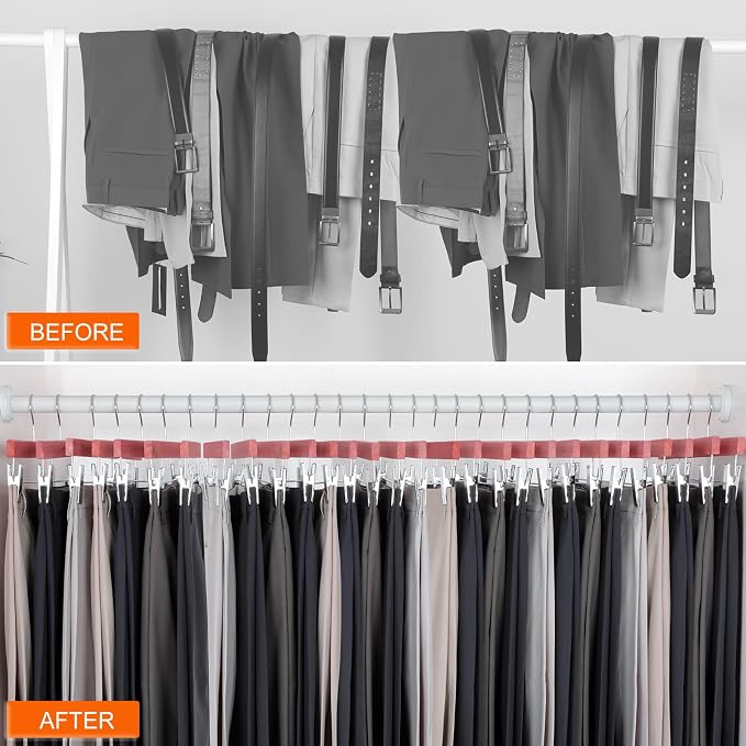 TOPIA HANGER Red Cedar Wooden Pants Hangers 20 Pack, Slacks Trouser Shorts Hangers with 2 Big Metal Anti-Wrinkle Adjustable Clips, 360° Stronger Chrome Hooks, CT07P20 - Image 2