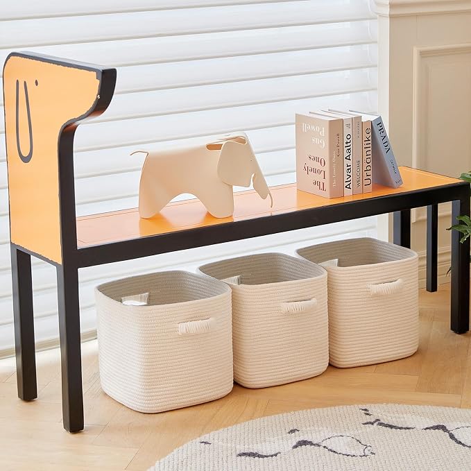 RUNKA Storage Cube Baskets - 3 Pack - 11 inch Square Baskets for Closet, Woven Bins - Ideal for Toy Storage | White - Image 6