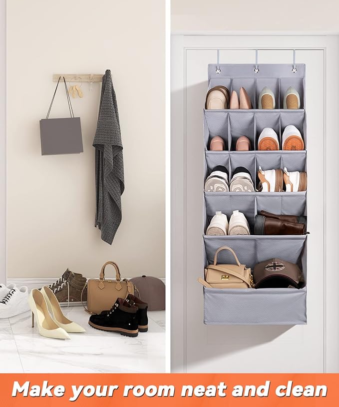 FENTEC 1 Pack Over-the-Door-Shoe-Organizers, Hanging Organizer Large Pocket | Shoe Holder Hanging Shoe Rack for Closet Shoe Organizer for Wall, Over Door Organizer with 15 Pockets for Boot, Sneaker, Gray - Image 8