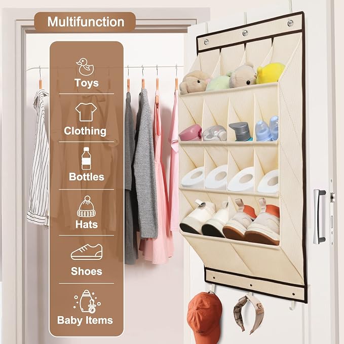 2 Pack Over the Door Shoe Organizers, Hanging Shoe Organizers Large Pockets | Shoe Storage for Closet, Shoe Holder for Boots, Sneakers, Heels, Hanging Shoe Organizer Shoe Rack for RV, Dorm, Home, Beige - Image 6
