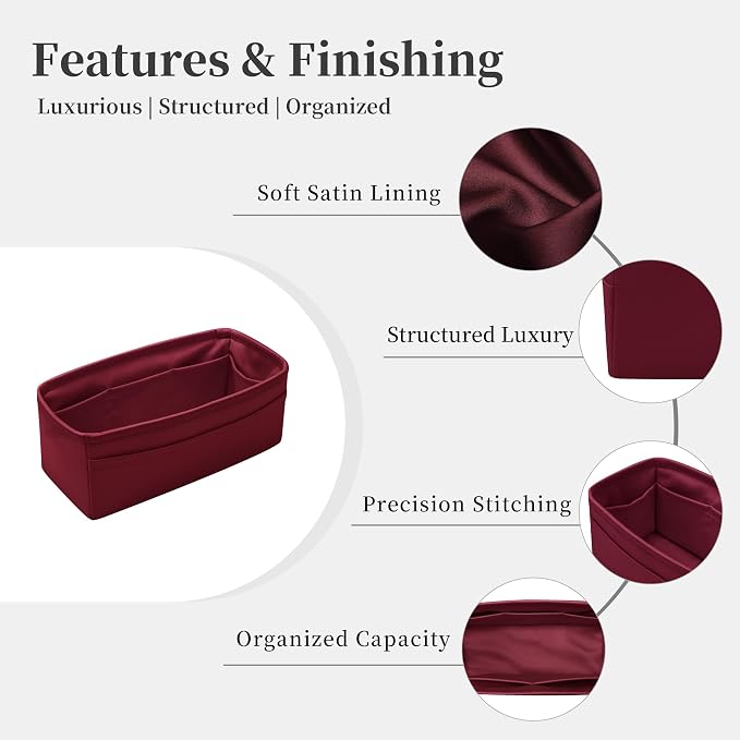 Satin Purse Organizer for Birkin 25, Rouge H | Sellier Style, Tailored Fit, Multiple Pockets, Lightweight Satin, Ideal for Travel, Shopping, and Daily Use - Image 5