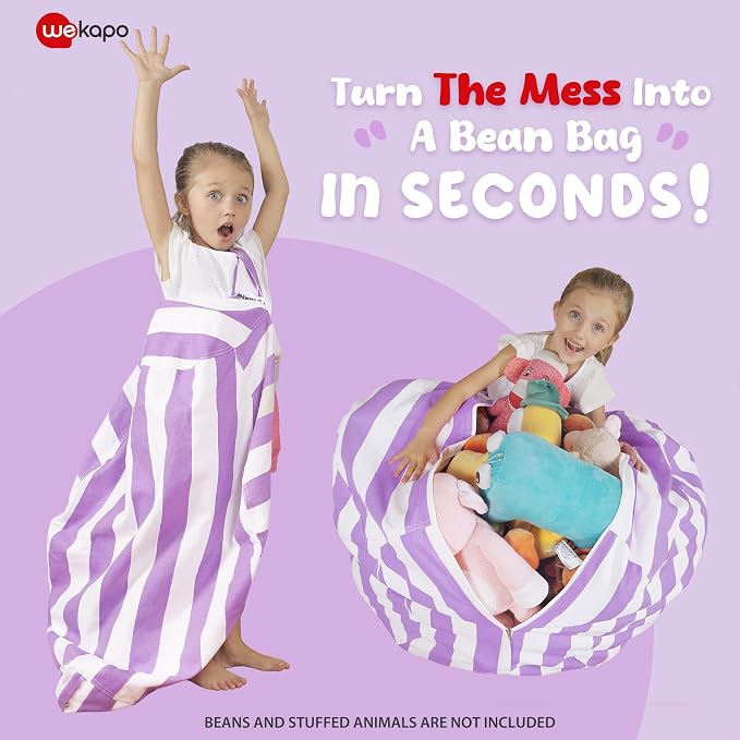 WEKAPO Stuffed Animal Storage Bean Bag Chair Cover for Kids | Stuffable Zipper Beanbag for Organizing Children Plush Toys Large Premium Cotton Canvas (Purple, X-Large) - Image 2