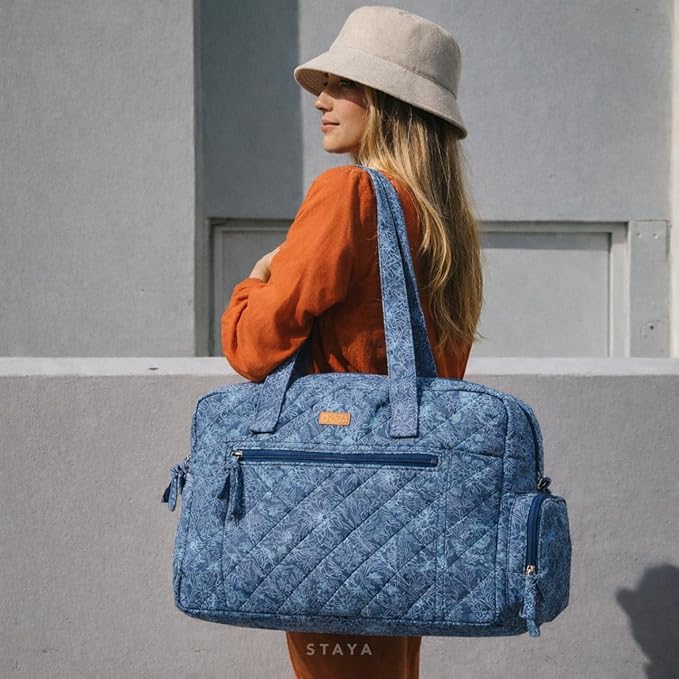 Staya Hospital Bag for Labor & Delivery - Quilted Weekender Bag for Women | Soft cotton quilted duffle, carry-on size, overnight & weekender bag, roomy with pockets, shoulder strap included - Image 6