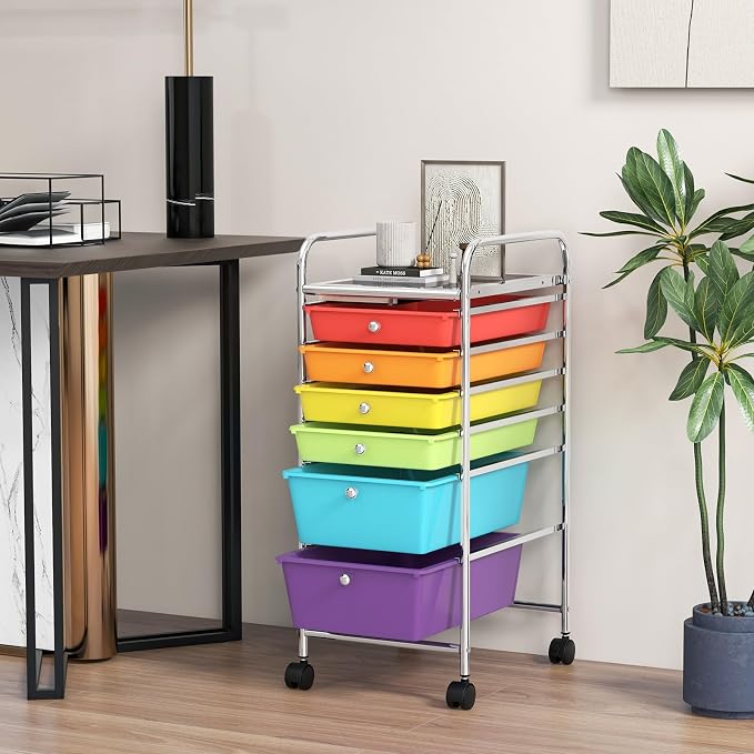GOFLAME 6-Drawer Rolling Storage Cart, Multifunctional Art Craft Organizer Cart, Mobile Utility Storage Cart with Removable Drawers & Lockable Wheels, Craft Cart for Home Office, School, Multicolored - Image 2