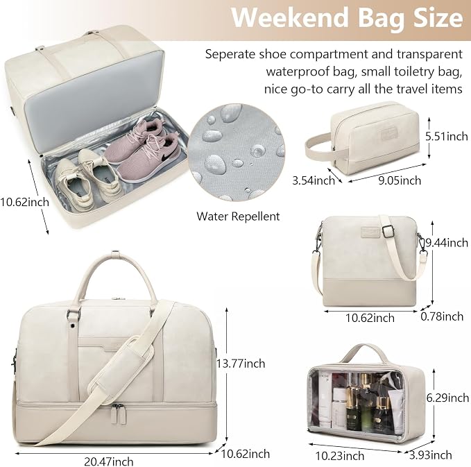 4-in-1 Waterproof Faux Leather Overnight Travel Bag for Women Men | Hospital Gym Weekender Bag Carry On Personal Item Travel Duffel Bags with Shoe Compartment Toiletry Bag Fit 21" Laptop - Image 6
