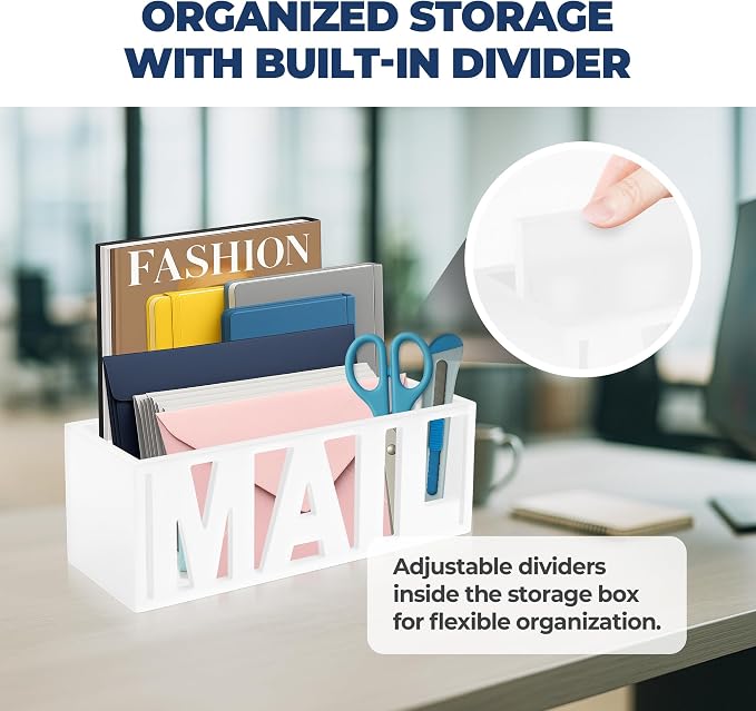 Mail Organizer Countertop, Desk or Wall Mail Holder for Bill Storage, White | Bills, Envelopes, Documents & Receipts - Image 6