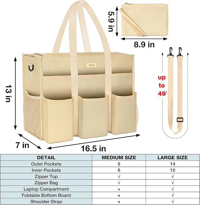 IBFUN Utility Tote Bag with 24 Pockets, Large Teacher Travel Tote for Women | Large Work Tote Bag 2pcs with Zipper for Travel Daily School Teacher Nurse, Large Lightweight Laptop Shoulder Bag Handbag - Image 6
