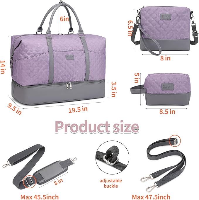 Weekender Bag, Large Travel Duffel Bag for Women, Carry on Overnight Bag with Shoe Compartment and Toiletry Bags - Image 6