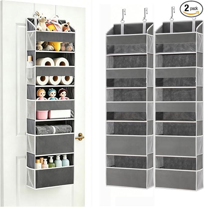 5 Tiers Over The Door Organizer Hanging for Closet (Grey, 2pcs) | EXTRA THICK & 50lbs HUGE CAPACITY, 10 Side Mesh Pockets Over The Door Shoe Organizer,Diaper Organizer, Bedroom, Bathroom by Annelttage