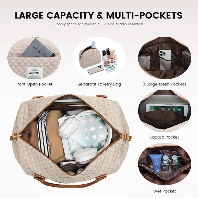 LOVEVOOK Travel Duffle Bag,Weekender Bags for Women with Shoe Compartment，Carry on Overnight Bag with Toiletry Bag,Gym Duffel Bag with Wet Pocket, Hospital Bags for Labor and Delivery - Image 3