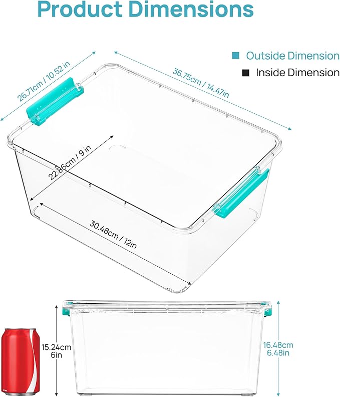 Vtopmart 4 Pack 12 Qt Clear Craft Storage Bins with Lids and Latches | Stackable Plastic Storage Box for Art & Craft Supplies, Paper, Toys, BPA-Free Containers for Organizing - Image 2