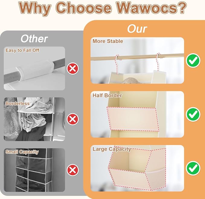 Hanging Closet Organizer 4 Shelf Collapsible Fabric Closet Organizers and Storage Hanging with Mesh Pocket for Clothes, Hanging Wardrobe Organizers and Storage for Sweater T-Shirt Shoes Toys, Beige - Image 4