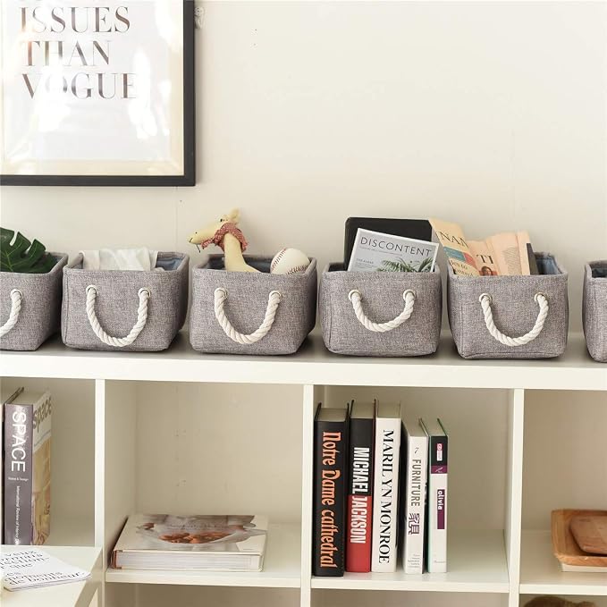 TcaFmac Basket for Organizing Cube Stgorage Bin - Small 6 Pack Fabric Storage Cubes Collapsible Baskets for Shelves with Rope, Bins for Organization Toy(Grey 12x8x5.2 inch) - Image 8