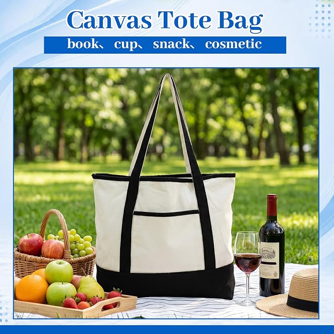 Sanwuta Canvas Tote Bags Bulk with Outer Pockets,Dark Color,12 Pack | Reusable Cotton Grocery Bags, Perfect for Teachers, Party Giveaways, DIY Crafts, Wedding Favors, Business Gifts - Image 6