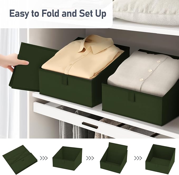 DIMJ Closet Storage Bins 8 Pack - Fabric Trapezoid Closet Organizer Bin, Foldable Storage Baskets for Shelves, Closet Shelf Organizer, Clothing Storage Box for Toys, Books, Towel, Clothes, Green - Image 5