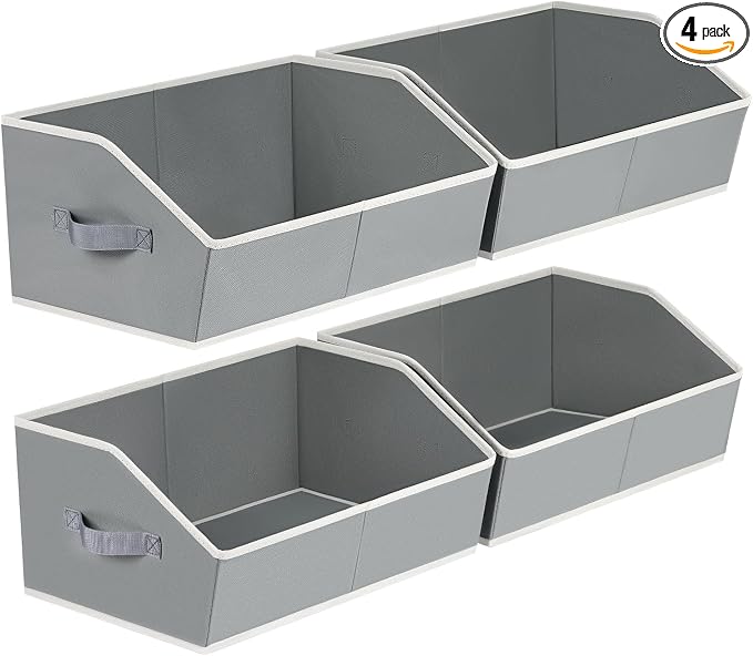 Trapezoid Storage Baskets for Shelves - Large Fabric Baskets for Organizing, Foldable Storage Bin with Handles, Cube Storage Organizer Bins for Clothes, Blankets, 4 Pack, Grey by Homsorout
