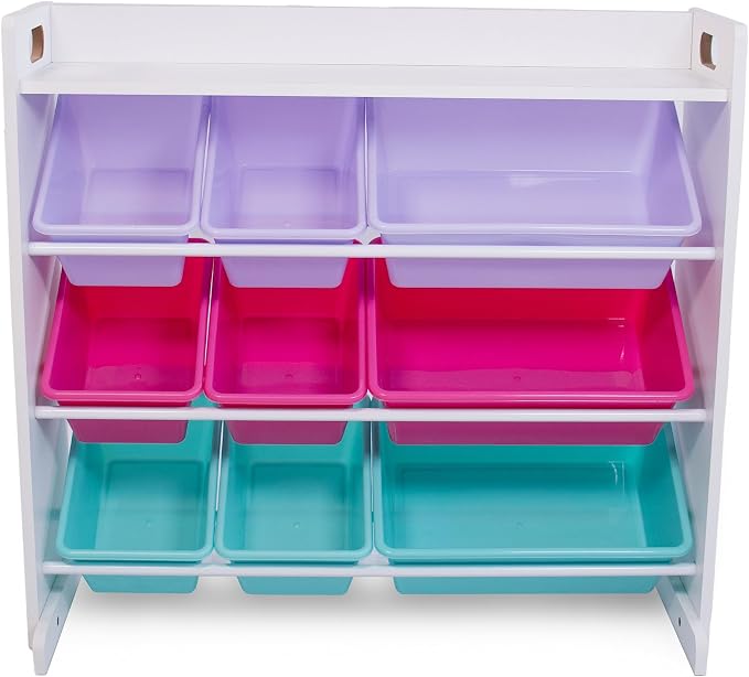 Humble Crew Kids Toy Organizer with Display Shelf, 9 Bins, 3 Tier Storage | Sturdy wood and steel toddler shelf, removable BPA-free containers, wall anchor anti-tip safety kit for bedroom or classroom - Image 3