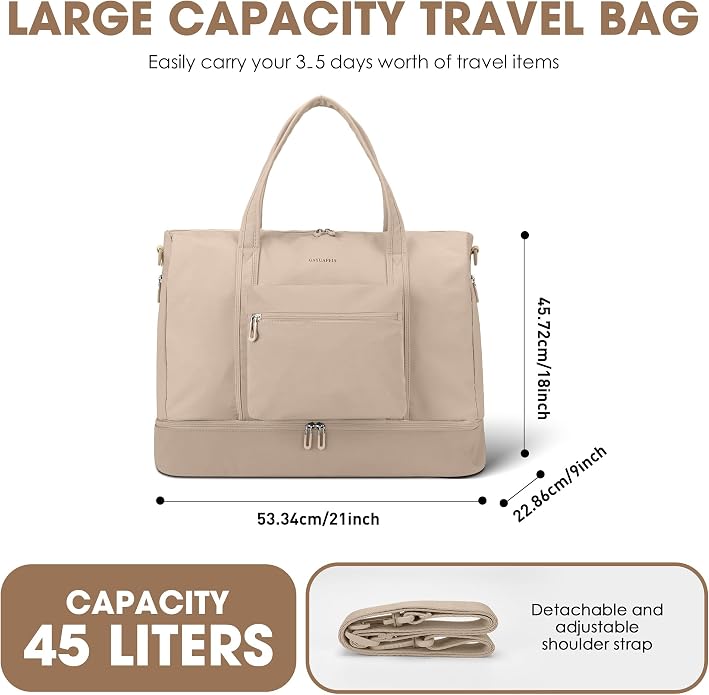 Women's Weekender bag Travel Duffel Bag with Shoe Compartment 21-inch Airline-Approved Carry-On, 2-Piece Overnight Bag Set Personal Item Luggage - Image 8