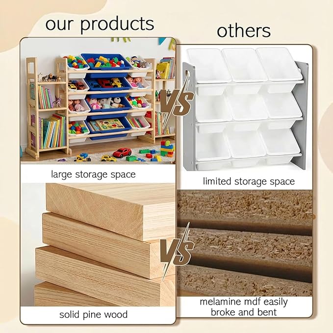 Amdermi Kids Toy Storage Organizer, 51" W White 6-Shelf Bookcase with 12 Bins, Cubby Unit for Toddler Playroom & Bedroom Organization (Blue) - Image 5