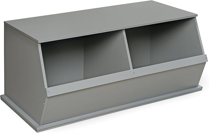 Badger Basket Two Bin Stackable Toy Storage Cubby Organizer – Modular Storage for Toys, Books, and Crafts – Solid Wood Panel – Gray by BadgerBasket